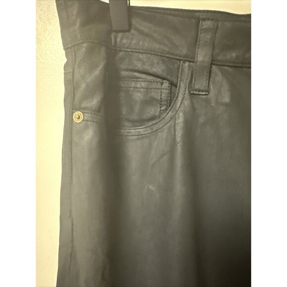 Current Elliott The Boyfriend Jet Black Goat Feather Leather Pants Women Size 28 - Picture 6 of 16